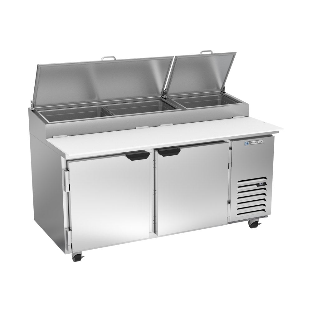 Beverage Air DP67HC 67" two doors pizza prep table, front view, doors closed