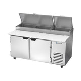 Beverage Air DP67HC 67" two doors pizza prep table, side angle view, doors closed