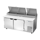 Beverage Air DP72HC 72" two doors pizza prep table, side angle view, doors closed