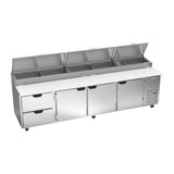 Beverage Air DPD119HC-2 119" three doors and two drawers pizza prep table, front view, doors closed