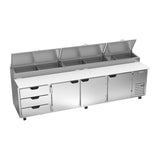 Beverage Air DPD119HC-3 119" three doors and three drawers pizza prep table, front view, doors closed