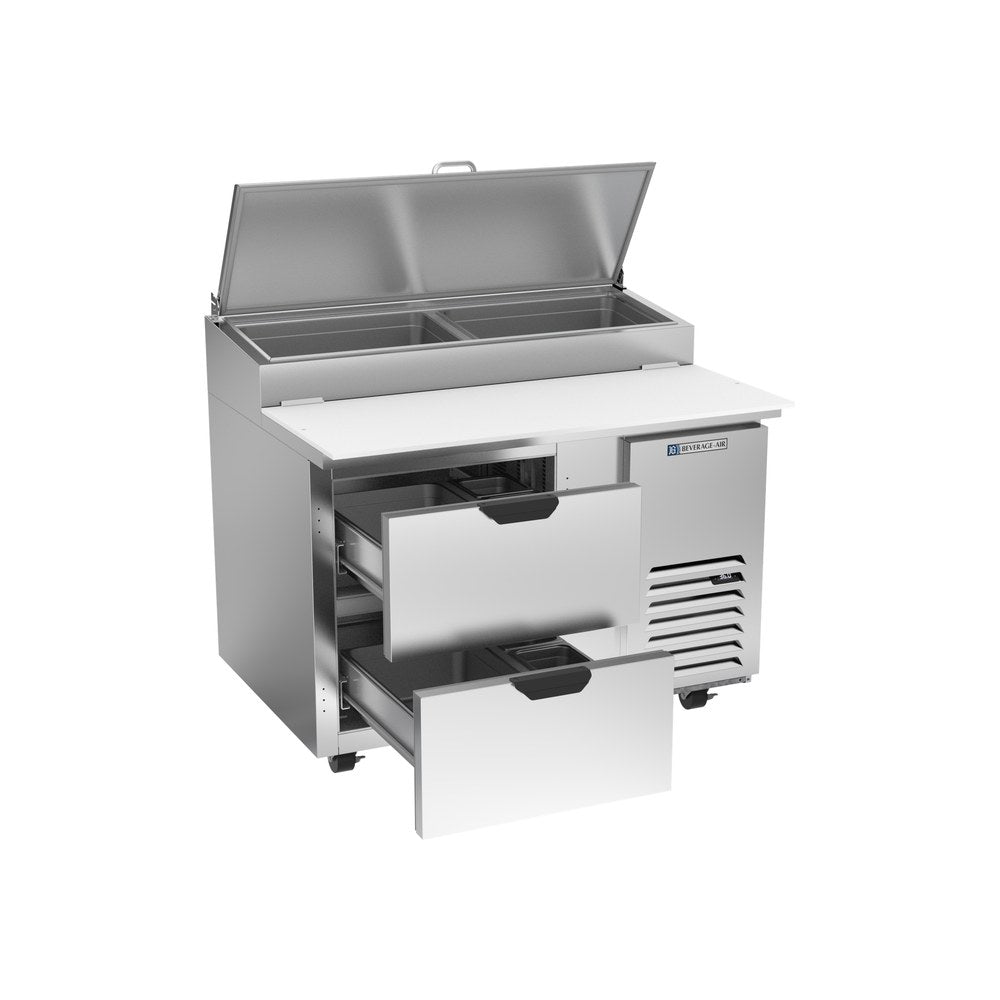 Beverage Air DPD46HC-2 46" two drawers pizza prep table, with the door open showing the interior