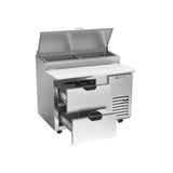Beverage Air DPD46HC-2 46" two drawers pizza prep table, with the door open showing the interior