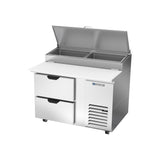 Beverage Air DPD46HC-2 46" two drawers pizza prep table, side angle view, door closed