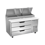 Beverage Air DPD60HC-3 60" three drawers pizza prep table, front view, door closed