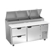 Beverage Air DPD67HC-2 67" one door and two drawers pizza prep table, front view, door closed