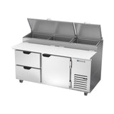 Beverage Air DPD67HC-2 67" one door and two drawers pizza prep table, side angle view, door closed