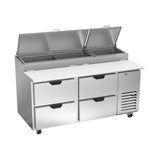 Beverage Air DPD67HC-4 67" four drawers pizza prep table, front view, door closed