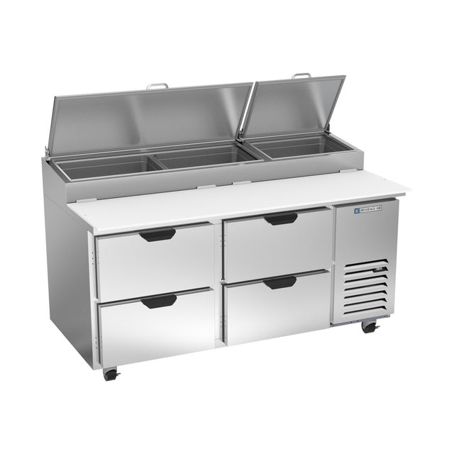 Beverage Air DPD67HC-4 67" four drawers pizza prep table, front view, door closed