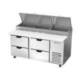 Beverage Air DPD67HC-4 67" four drawers pizza prep table, side angle view, door closed