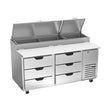 Beverage Air DPD67HC-6 67" six drawers pizza prep table, front view, door closed