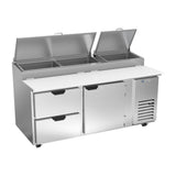 Beverage Air DPD72HC-2 72" one door and two drawers pizza prep table, front view, door closed