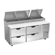 Beverage Air DPD72HC-4 72" four drawers pizza prep table, front view, door closed