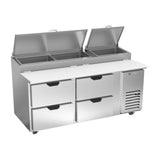 Beverage Air DPD72HC-4 72" four drawers pizza prep table, front view, door closed