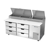 Beverage Air DPD72HC-6 72" six drawers pizza prep table, side angle view, door closed