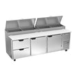 Beverage Air DPD93HC-2 93" two doors and two drawers pizza prep table, front view, doors closed