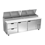 Beverage Air DPD93HC-2 93" two doors and two drawers pizza prep table, front view, doors closed