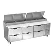 Beverage Air DPD93HC-6 93" six drawers pizza prep table, front view, door closed