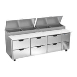 Beverage Air DPD93HC-6 93" six drawers pizza prep table, front view, door closed