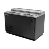 Beverage Air DW49HC-B-29 50" bottle cooler, side angle view, lids closed