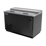 Beverage Air DW49HC-B 50" bottle cooler, side angle view, lids closed