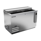 Beverage Air DW49HC-S-29 50" bottle cooler, with the lids open showing the interior
