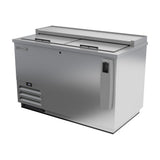 Beverage Air DW49HC-S-29 50" bottle cooler, side angle view, lids closed