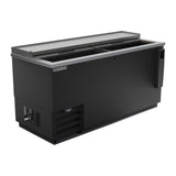 Beverage Air DW64HC-B-29 65" bottle cooler, with the lids open showing the interior