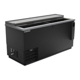 Beverage Air DW64HC-B 65" bottle cooler, with the lids open showing the interior