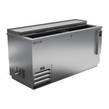 Beverage Air DW64HC-S-29 65" bottle cooler, with the lids open showing the interior