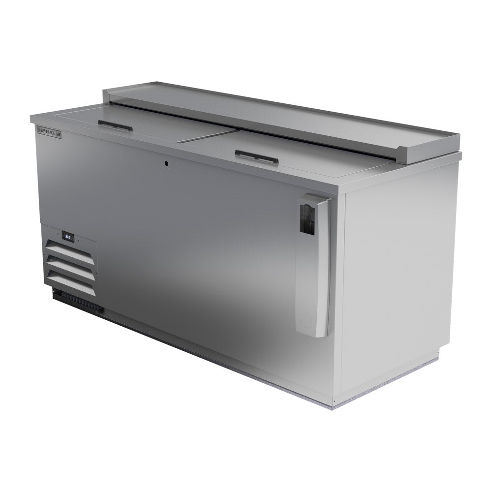 Beverage Air DW64HC-S-29 65" bottle cooler, side angle view, lids closed
