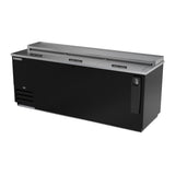 Beverage Air DW79HC-B-29 80" bottle cooler, side angle view, lids closed