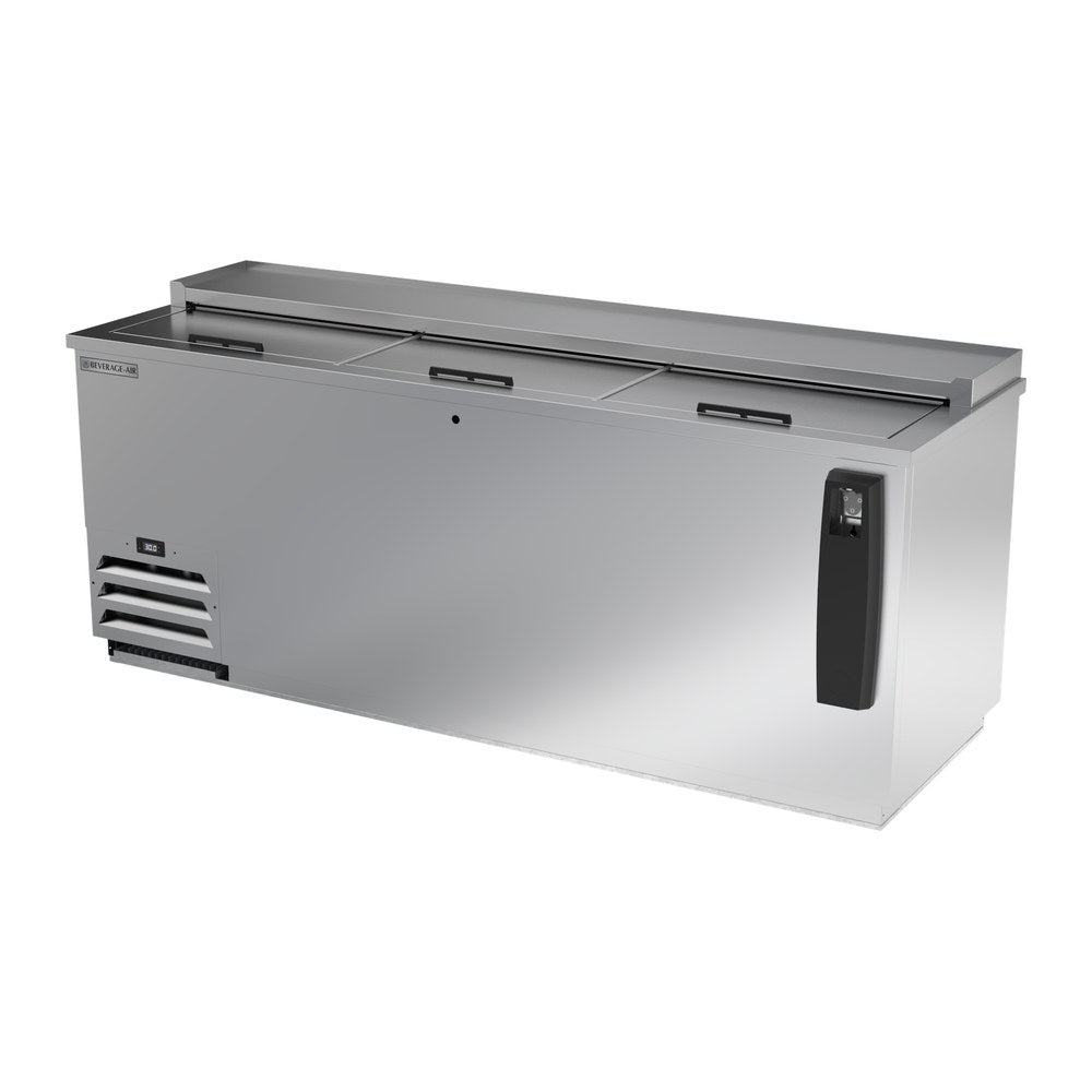 Beverage Air DW79HC-S-29 80" bottle cooler, side angle view, lids closed