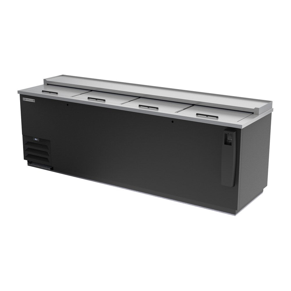 Beverage Air DW94HC-B-29 95" bottle cooler, side angle view, lids closed