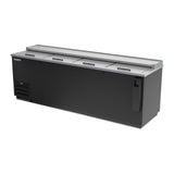 Beverage Air DW94HC-B 95" bottle cooler, side angle view, lids closed