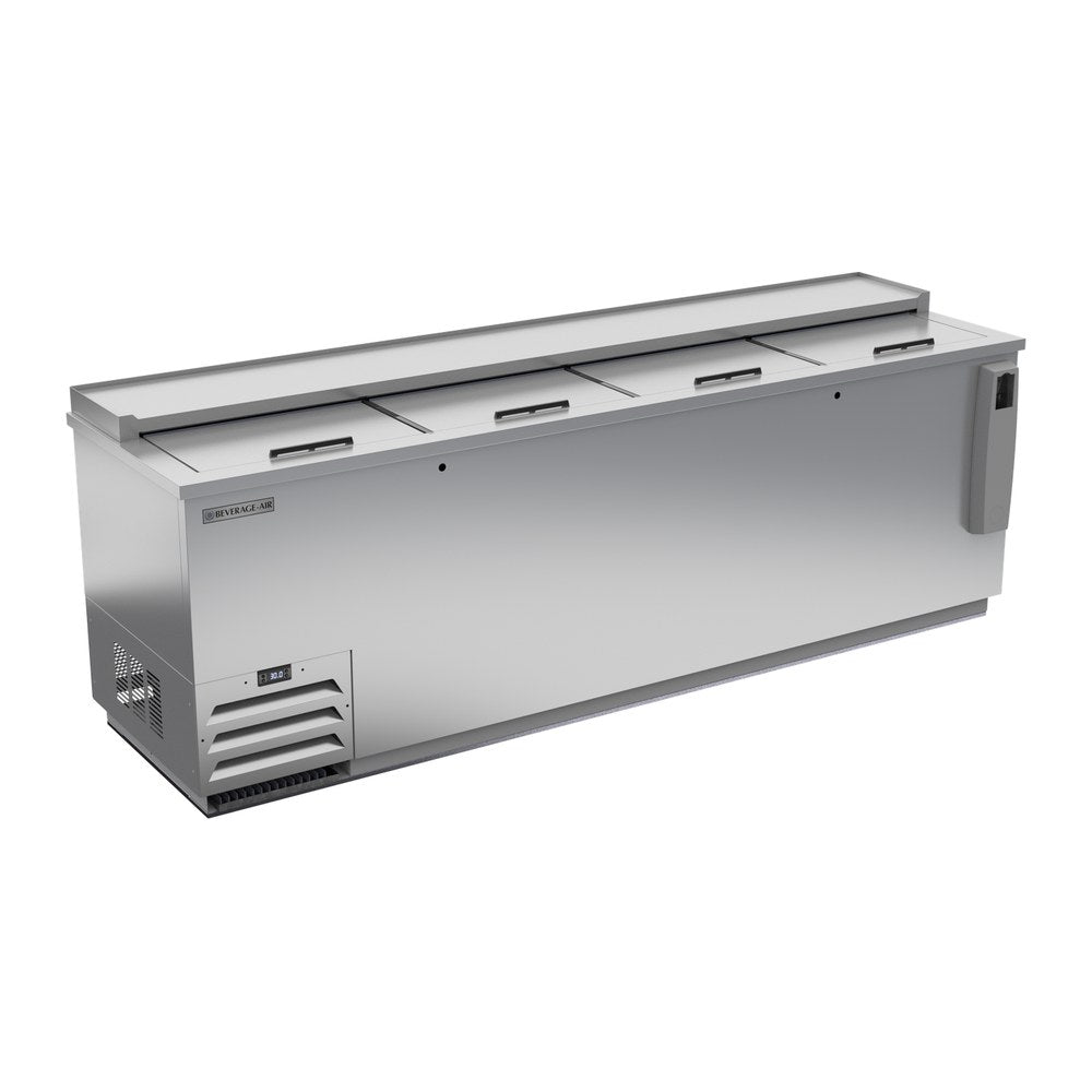 Beverage Air DW94HC-S-29 95" bottle cooler, front view, lids closed