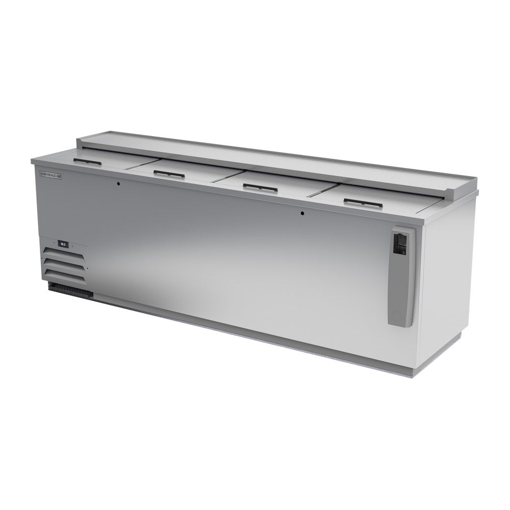 Beverage Air DW94HC-S-29 95" bottle cooler, side angle view, lids closed