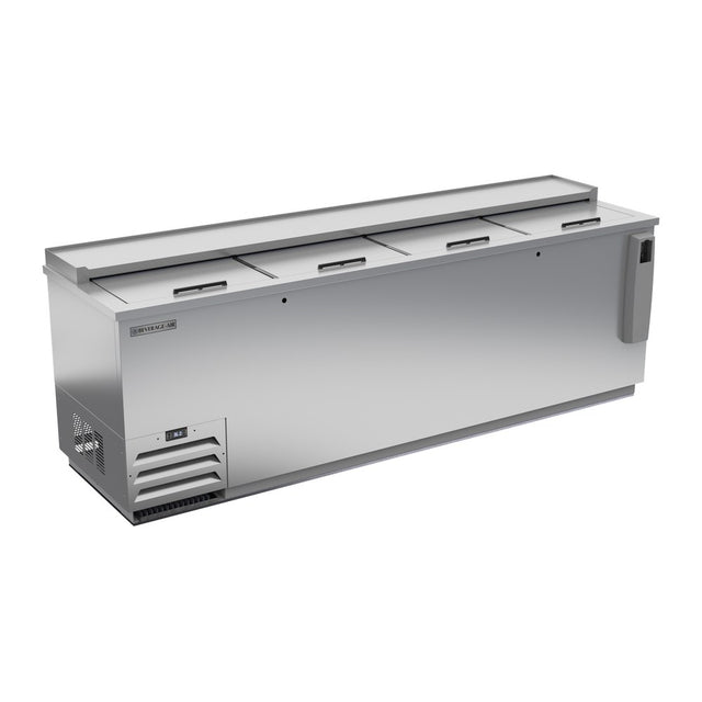 Beverage Air DW94HC-S 95" bottle cooler, front view, lids closed