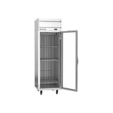 Beverage Air HFP1HC-1G 26" one glass door reach-in freezer, with the door open showing the interior
