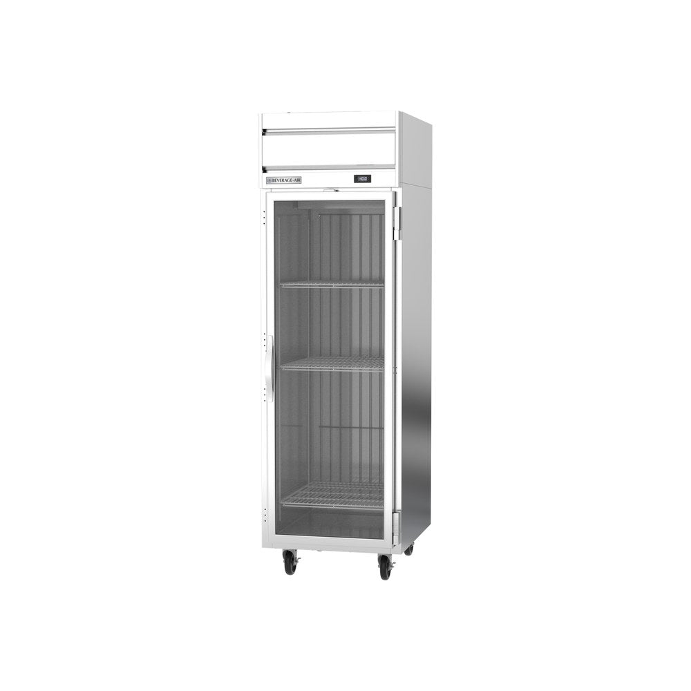Beverage Air HFP1HC-1G 26" one glass door reach-in freezer, side angle view, door closed
