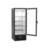 Beverage Air MMF12HC-1-B-IQ 25-1/8" one glass swing door merchandiser freezer, with the door open showing the interior