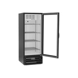 Beverage Air MMF12HC-1-B 24-1/8" one glass swing door merchandiser freezer, with the door open showing the interior