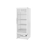 Beverage Air MMF12HC-1-W 24-1/8" one glass swing door merchandiser freezer, side angle view, door closed
