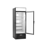 Beverage Air MMF23HC-1-B-IQ 28-1/4" one glass swing door merchandiser freezer, with the door open showing the interior
