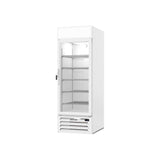 Beverage Air MMF23HC-1-W-IQ 28-1/4" one glass swing door merchandiser freezer, side angle view, door closed