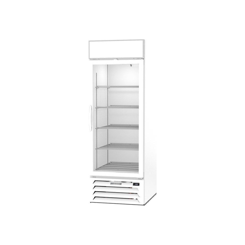 Beverage Air MMF23HC-1-W 27-1/4" one glass swing door merchandiser freezer, side angle view, door closed
