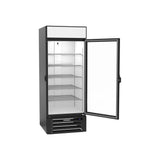 Beverage Air MMF27HC-1-B-IQ 30" one glass swing door merchandiser freezer, with the door open showing the interior