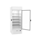 Beverage Air MMF27HC-1-W-IQ 30" one glass swing door merchandiser freezer, with the door open showing the interior
