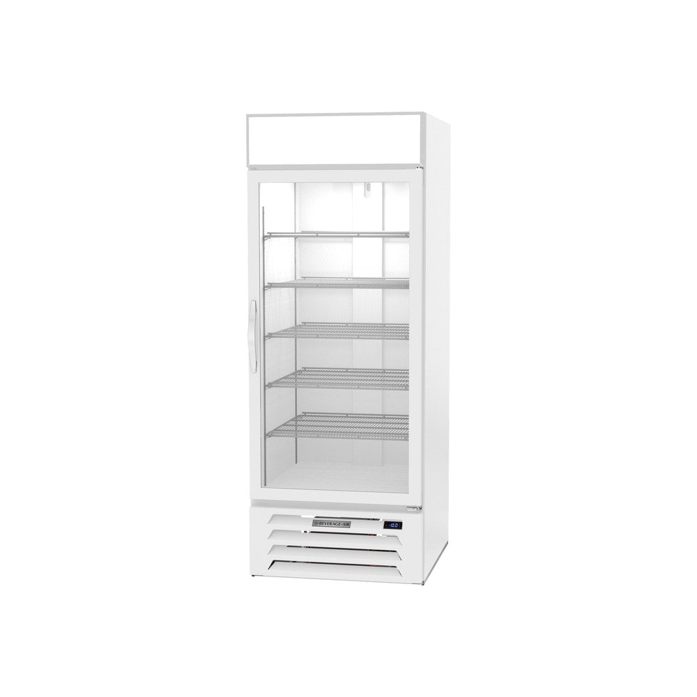 Beverage Air MMF27HC-1-W 30" one glass swing door merchandiser freezer, side angle view, door closed
