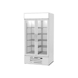 Beverage Air MMF35HC-1-W 39-1/2" two glass swing doors merchandiser freezer, side angle view, doors closed